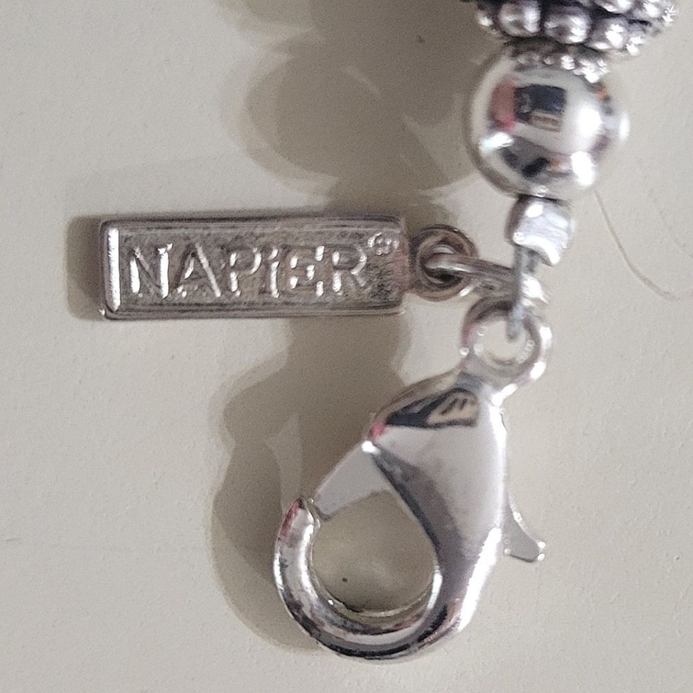 Napier Silvertone Beaded Collar Necklace - Picture 2 of 10
